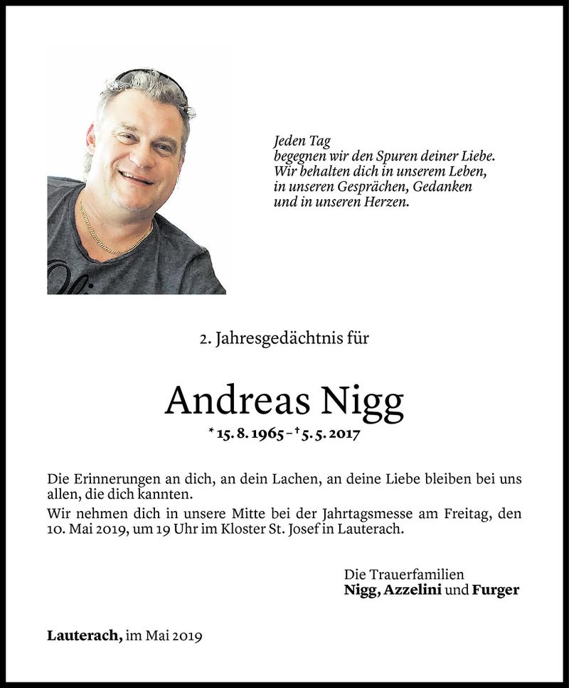  Todesanzeige für Andreas Nigg vom 03.05.2019 aus Vorarlberger Nachrichten