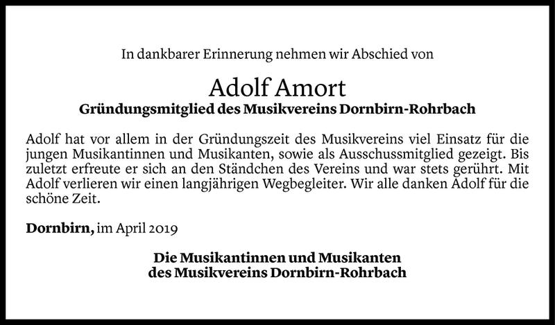  Todesanzeige für Adolf Amort vom 25.04.2019 aus Vorarlberger Nachrichten