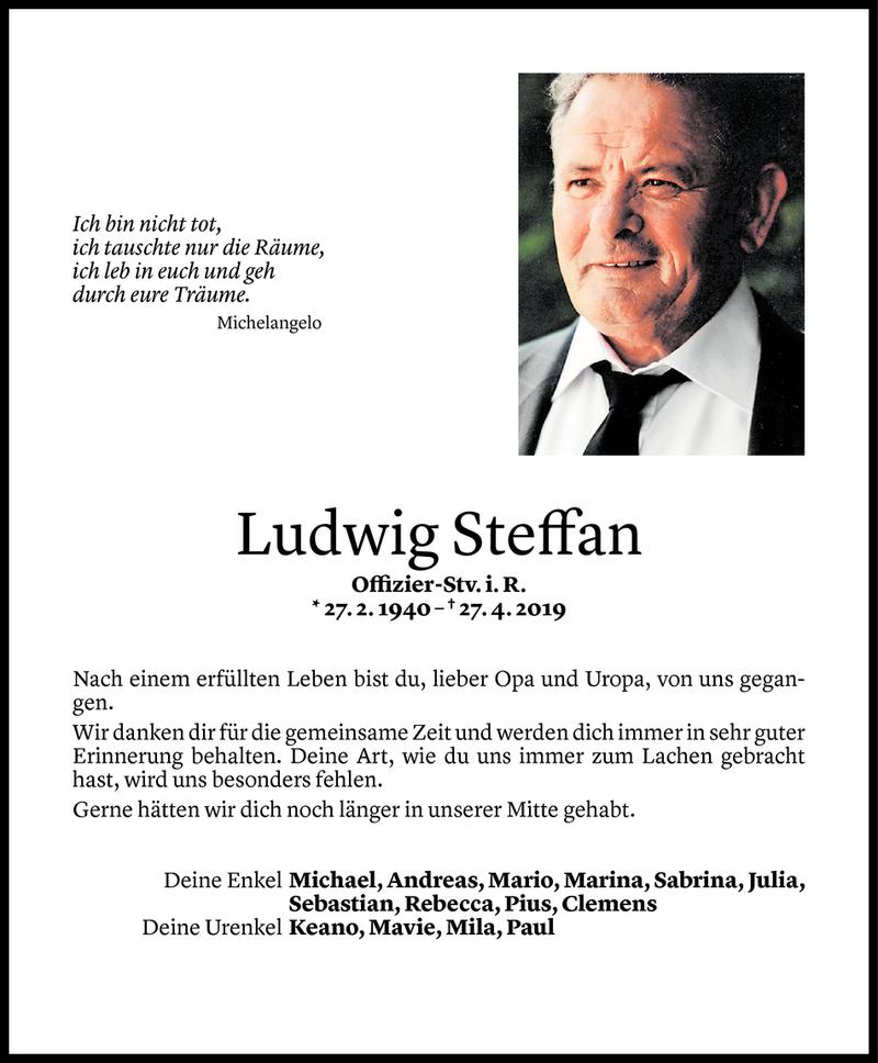 Todesanzeige für Ludwig Steffan vom 30.04.2019 aus Vorarlberger Nachrichten