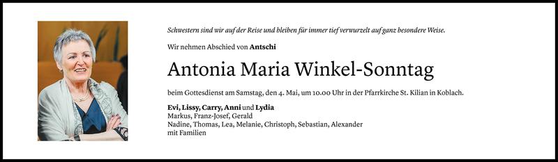  Todesanzeige für Antonia Maria Winkel-Sonntag vom 01.05.2019 aus Vorarlberger Nachrichten