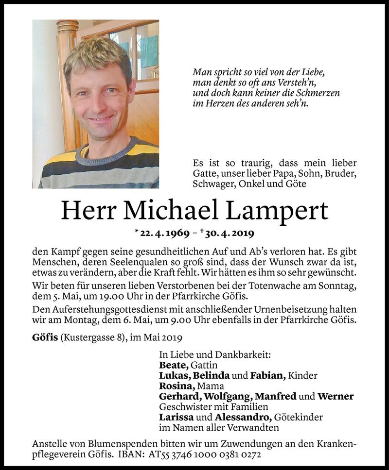  Todesanzeige für Michael Lampert vom 03.05.2019 aus Vorarlberger Nachrichten