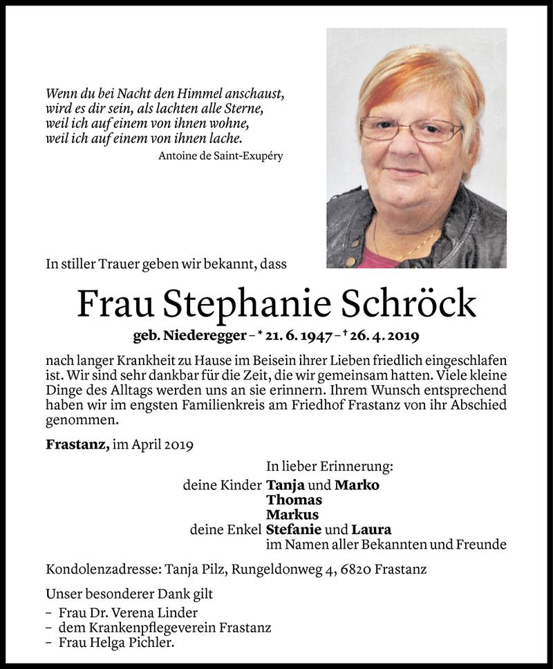  Todesanzeige für Stephanie Schröck vom 04.05.2019 aus Vorarlberger Nachrichten