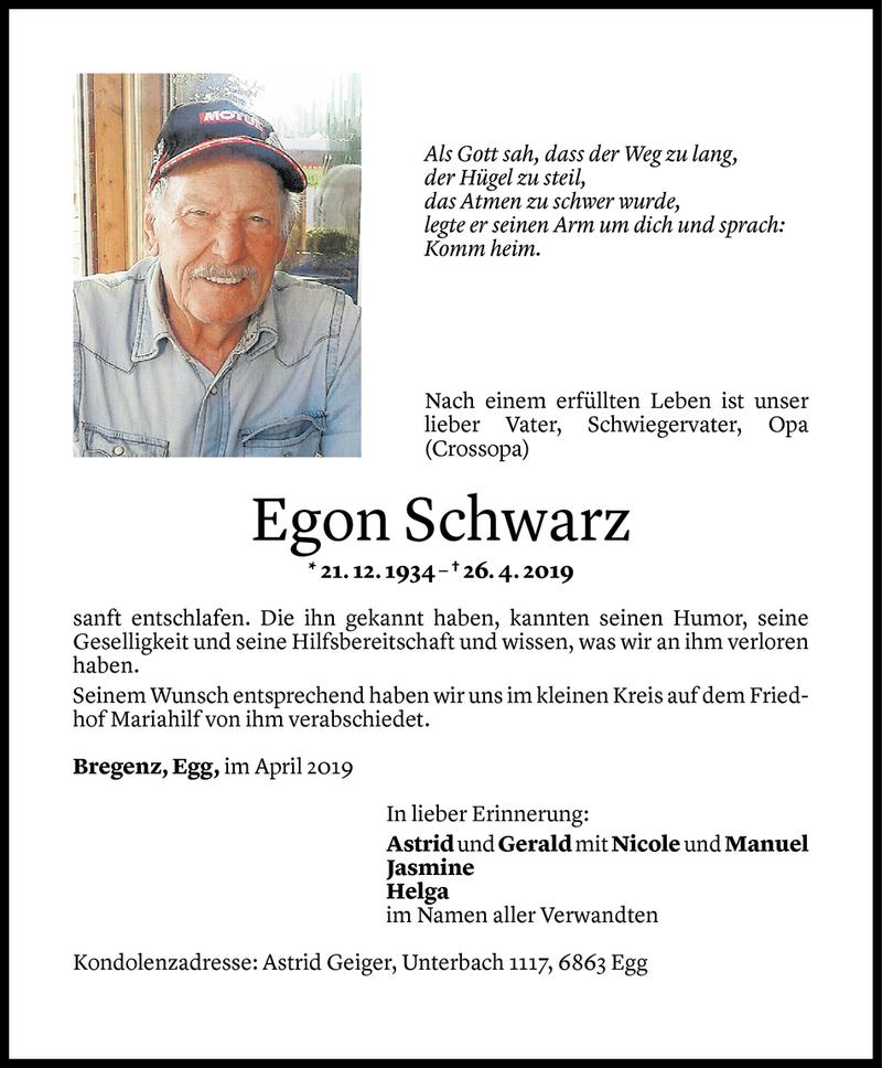  Todesanzeige für Egon Schwarz vom 04.05.2019 aus Vorarlberger Nachrichten