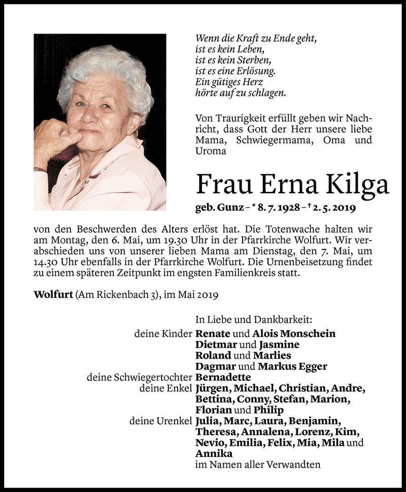  Todesanzeige für Erna Kilga vom 03.05.2019 aus Vorarlberger Nachrichten