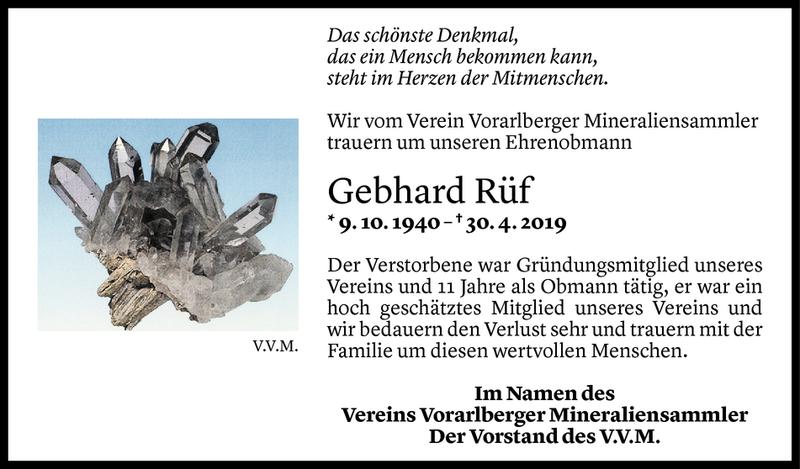  Todesanzeige für Gebhard Rüf vom 03.05.2019 aus Vorarlberger Nachrichten