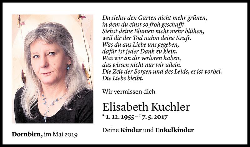  Todesanzeige für Elisabeth Kuchler vom 07.05.2019 aus Vorarlberger Nachrichten