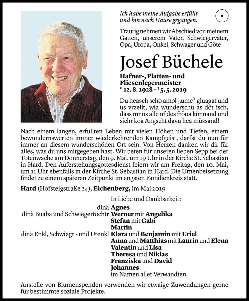  Todesanzeige für Josef Büchele vom 07.05.2019 aus Vorarlberger Nachrichten