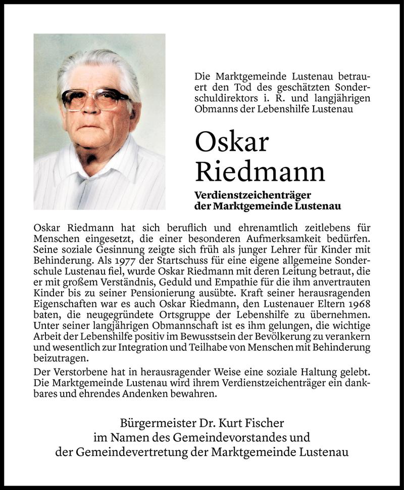  Todesanzeige für Oskar Riedmann vom 07.05.2019 aus Vorarlberger Nachrichten