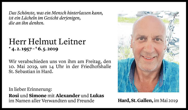  Todesanzeige für Helmut Leitner vom 07.05.2019 aus Vorarlberger Nachrichten