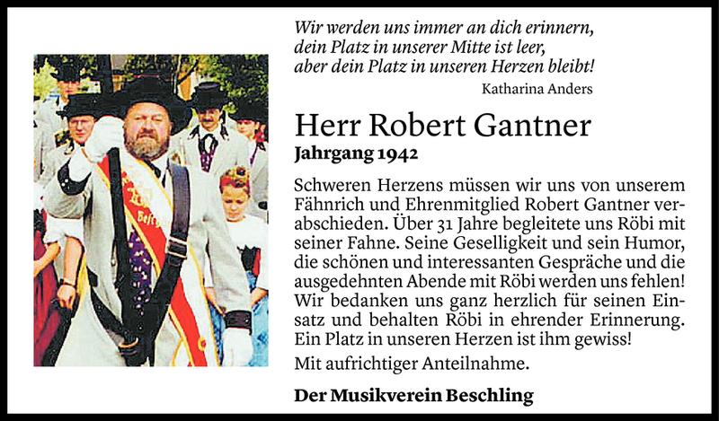  Todesanzeige für Robert Gantner vom 08.05.2019 aus Vorarlberger Nachrichten