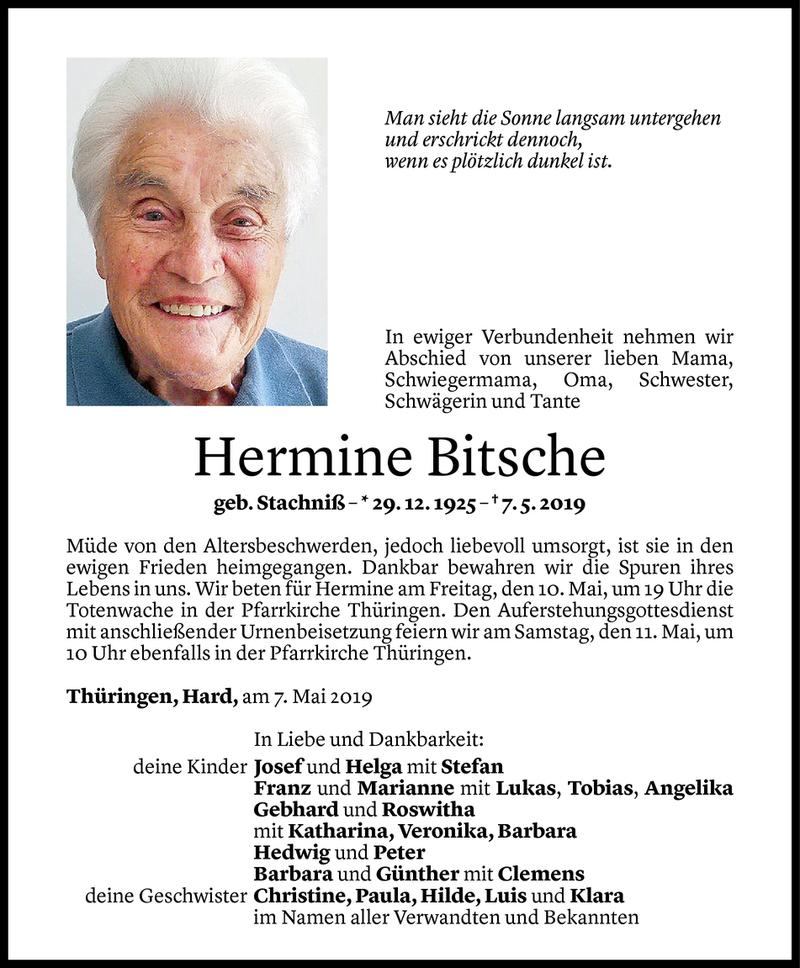  Todesanzeige für Hermine Bitsche vom 08.05.2019 aus Vorarlberger Nachrichten