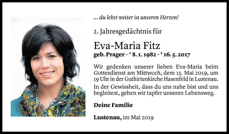  Todesanzeige für Eva-Maria Fitz vom 13.05.2019 aus Vorarlberger Nachrichten