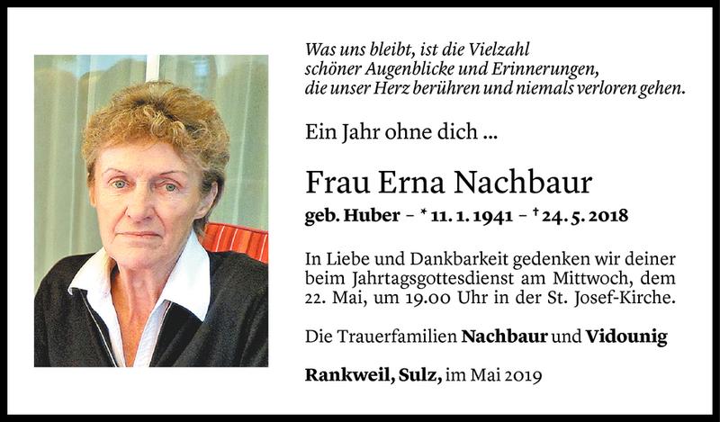  Todesanzeige für Erna Nachbaur vom 18.05.2019 aus Vorarlberger Nachrichten