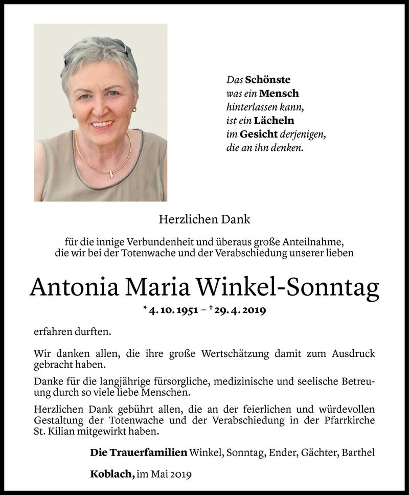  Todesanzeige für Antonia Maria Winkel-Sonntag vom 17.05.2019 aus Vorarlberger Nachrichten