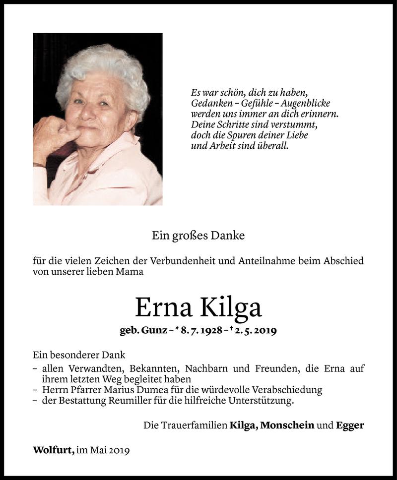  Todesanzeige für Erna Kilga vom 17.05.2019 aus Vorarlberger Nachrichten
