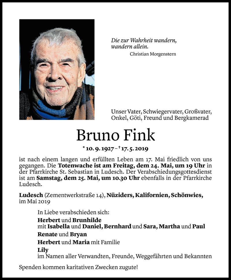  Todesanzeige für Bruno Fink vom 23.05.2019 aus Vorarlberger Nachrichten