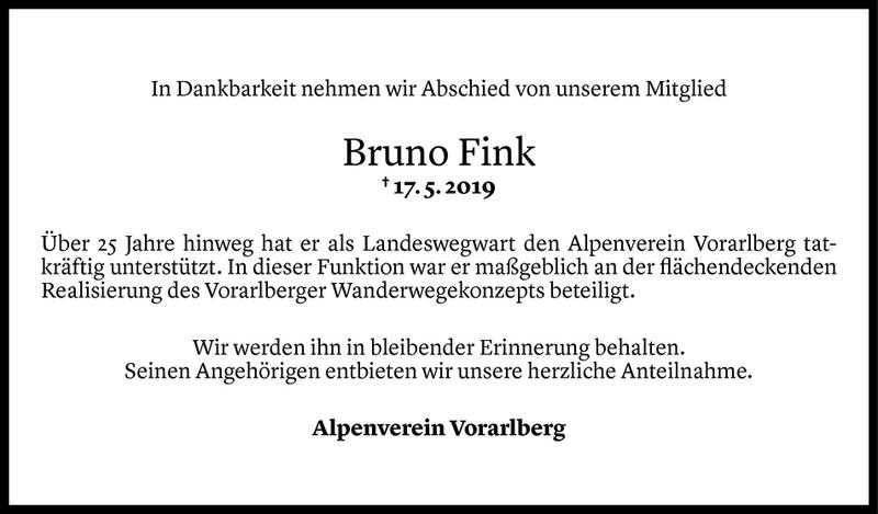  Todesanzeige für Bruno Fink vom 22.05.2019 aus Vorarlberger Nachrichten