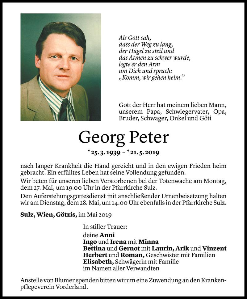  Todesanzeige für Georg Peter vom 24.05.2019 aus Vorarlberger Nachrichten