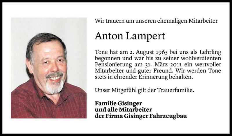  Todesanzeige für Anton Lampert vom 25.05.2019 aus Vorarlberger Nachrichten