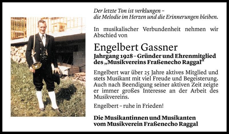 Todesanzeige für Engelbert Gassner vom 26.05.2019 aus Vorarlberger Nachrichten