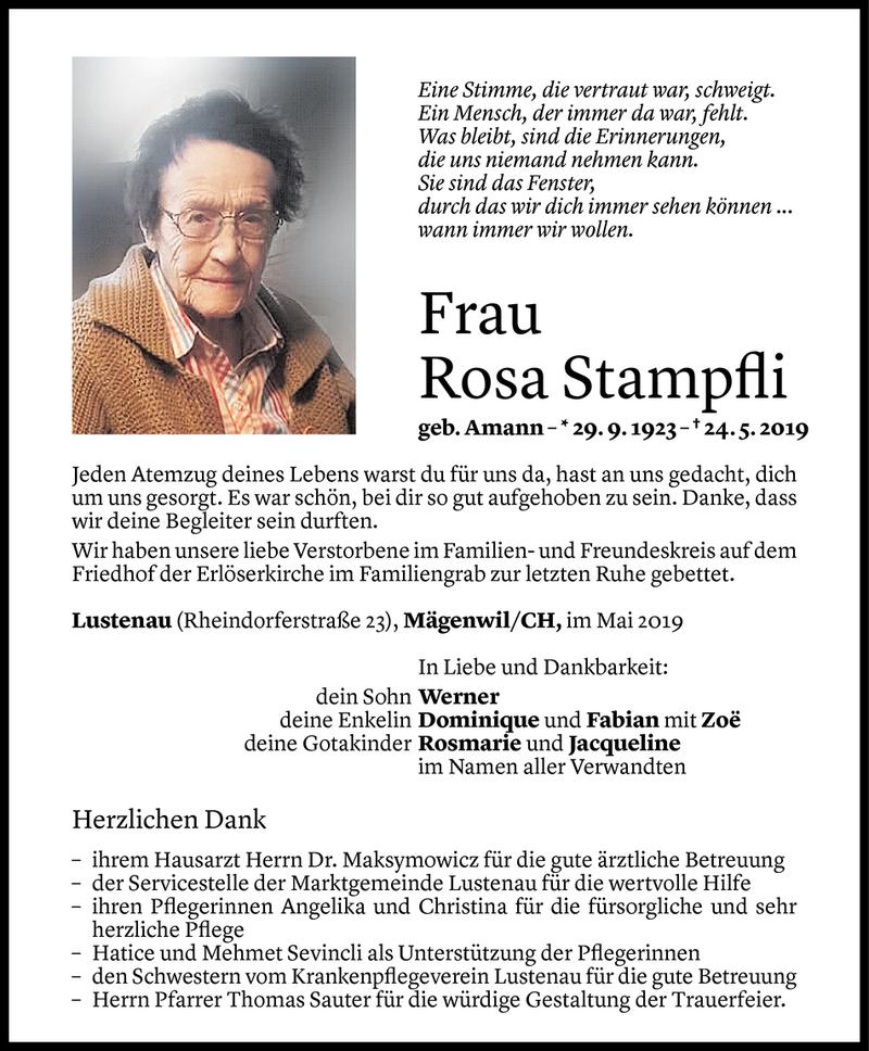  Todesanzeige für Rosa Stampfli vom 29.05.2019 aus Vorarlberger Nachrichten