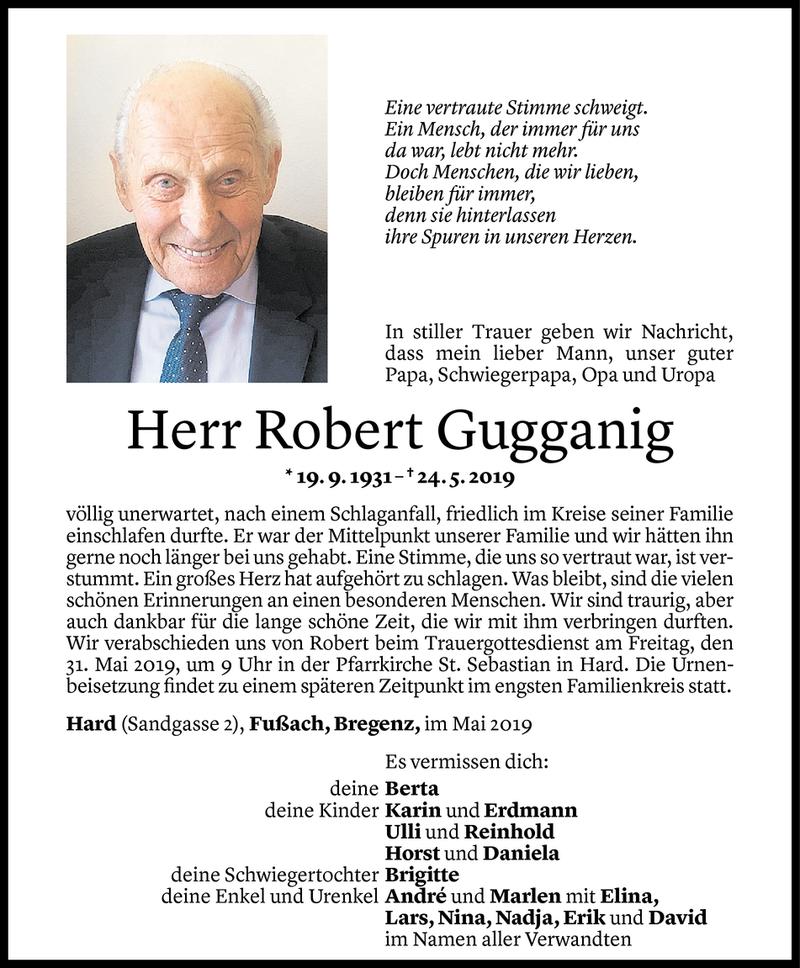  Todesanzeige für Robert Gugganig vom 28.05.2019 aus Vorarlberger Nachrichten