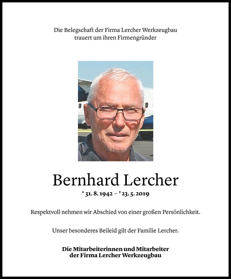  Todesanzeige für Bernhard Lercher vom 28.05.2019 aus Vorarlberger Nachrichten