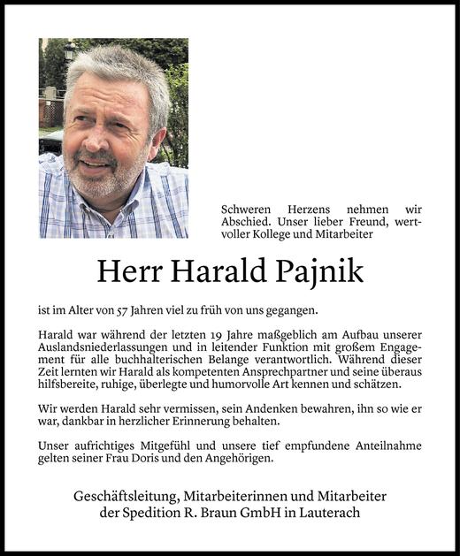 Todesanzeige von Harald Pajnik von Vorarlberger Nachrichten