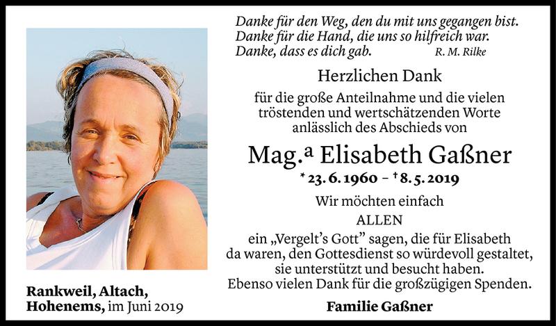 Todesanzeige für Elisabeth Gaßner vom 05.06.2019 aus Vorarlberger Nachrichten