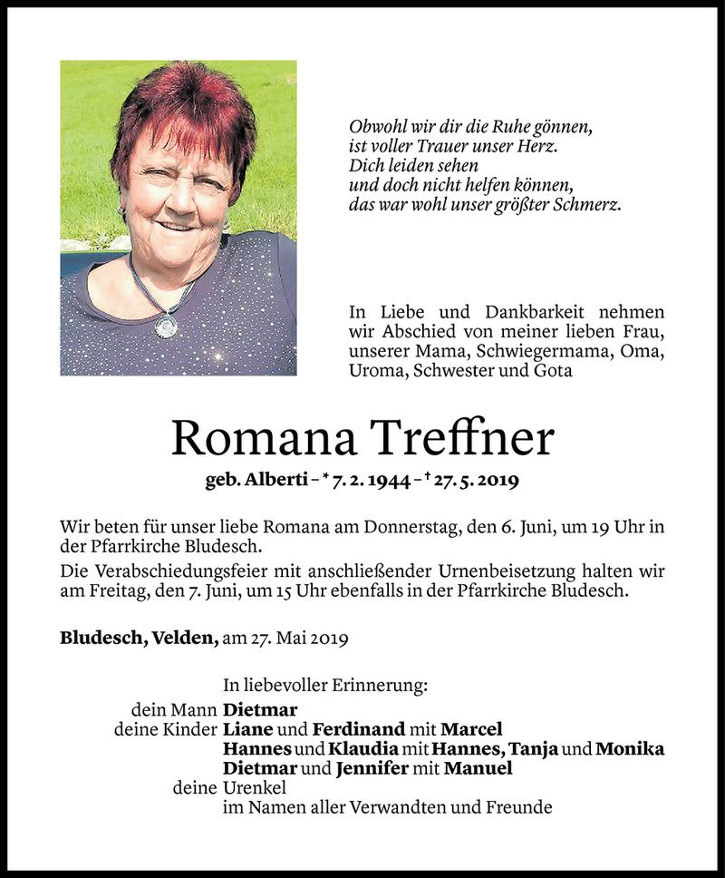  Todesanzeige für Romana Treffner vom 04.06.2019 aus Vorarlberger Nachrichten