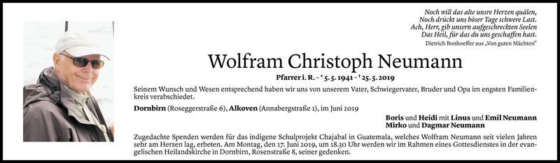  Todesanzeige für Wolfram Christoph Neumann vom 13.06.2019 aus Vorarlberger Nachrichten