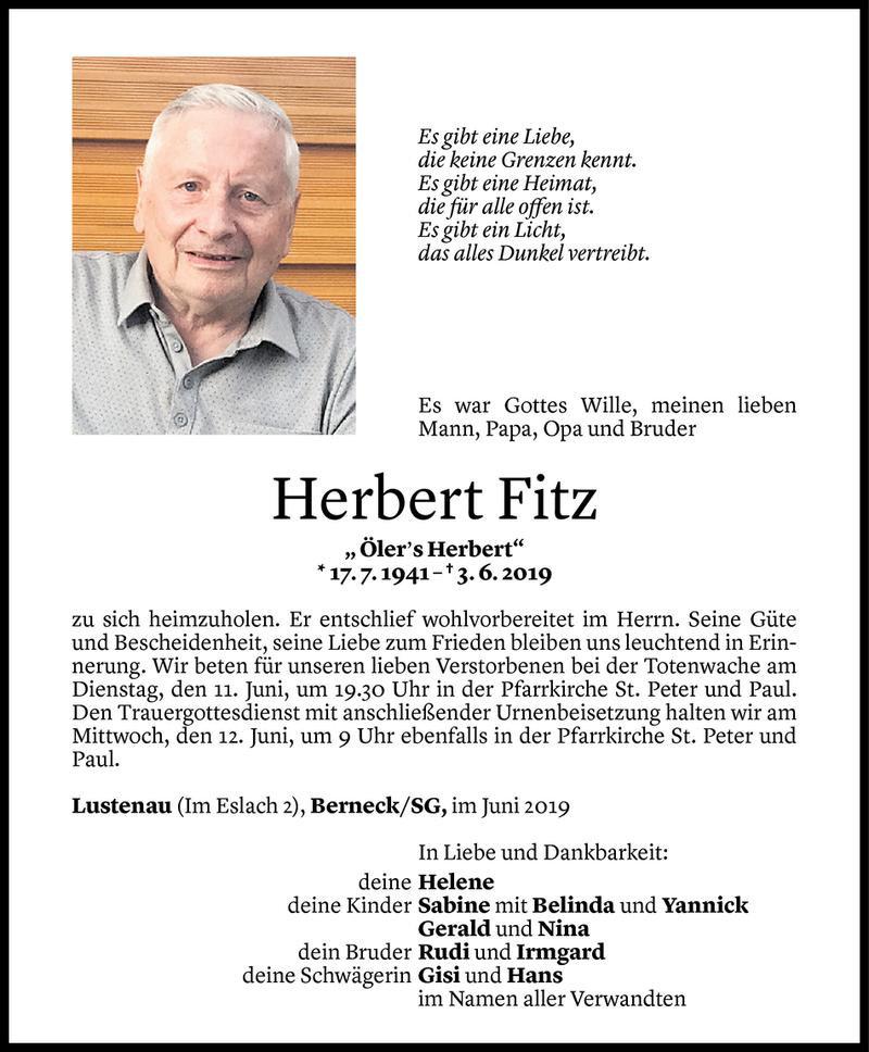  Todesanzeige für Herbert Fitz vom 06.06.2019 aus Vorarlberger Nachrichten