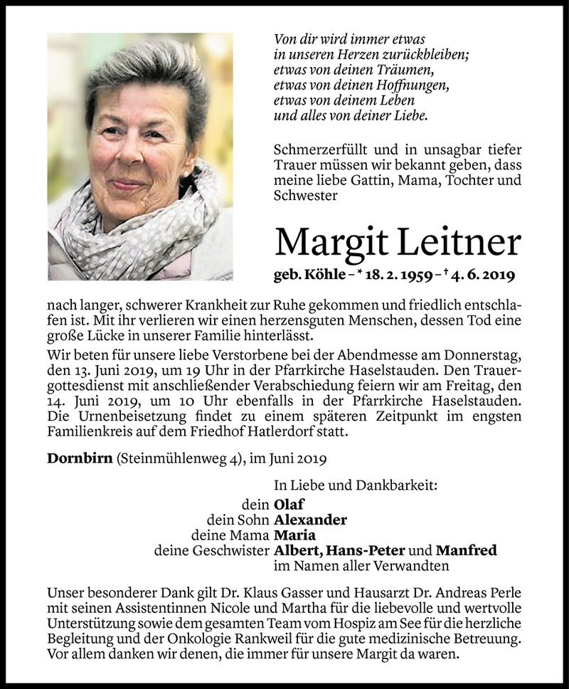  Todesanzeige für Margit Leitner vom 07.06.2019 aus Vorarlberger Nachrichten