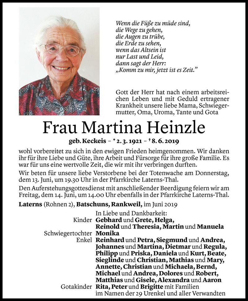  Todesanzeige für Martina Heinzle vom 11.06.2019 aus Vorarlberger Nachrichten