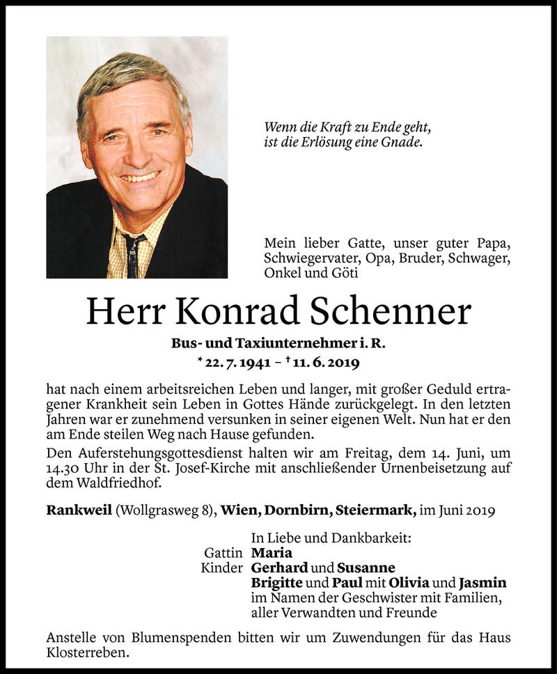  Todesanzeige für Konrad Schenner vom 12.06.2019 aus Vorarlberger Nachrichten