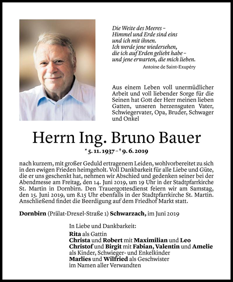  Todesanzeige für Bruno Bauer vom 12.06.2019 aus Vorarlberger Nachrichten