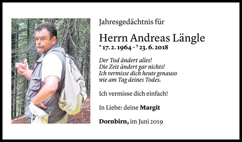  Todesanzeige für Andreas Längle vom 21.06.2019 aus Vorarlberger Nachrichten