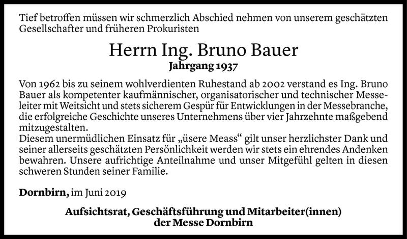  Todesanzeige für Bruno Bauer vom 14.06.2019 aus Vorarlberger Nachrichten