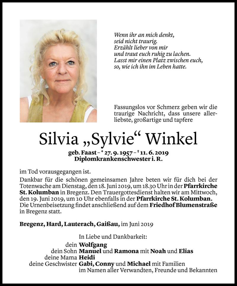  Todesanzeige für Silvia Winkel vom 14.06.2019 aus Vorarlberger Nachrichten