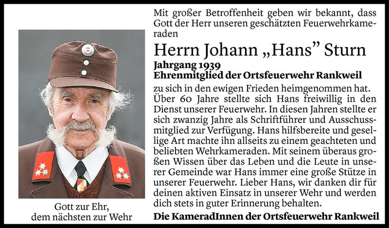  Todesanzeige für Johann Sturn vom 18.06.2019 aus Vorarlberger Nachrichten