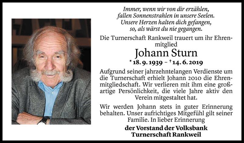 Todesanzeige für Johann Sturn vom 18.06.2019 aus Vorarlberger Nachrichten