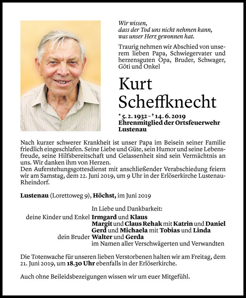  Todesanzeige für Kurt Scheffknecht vom 18.06.2019 aus Vorarlberger Nachrichten
