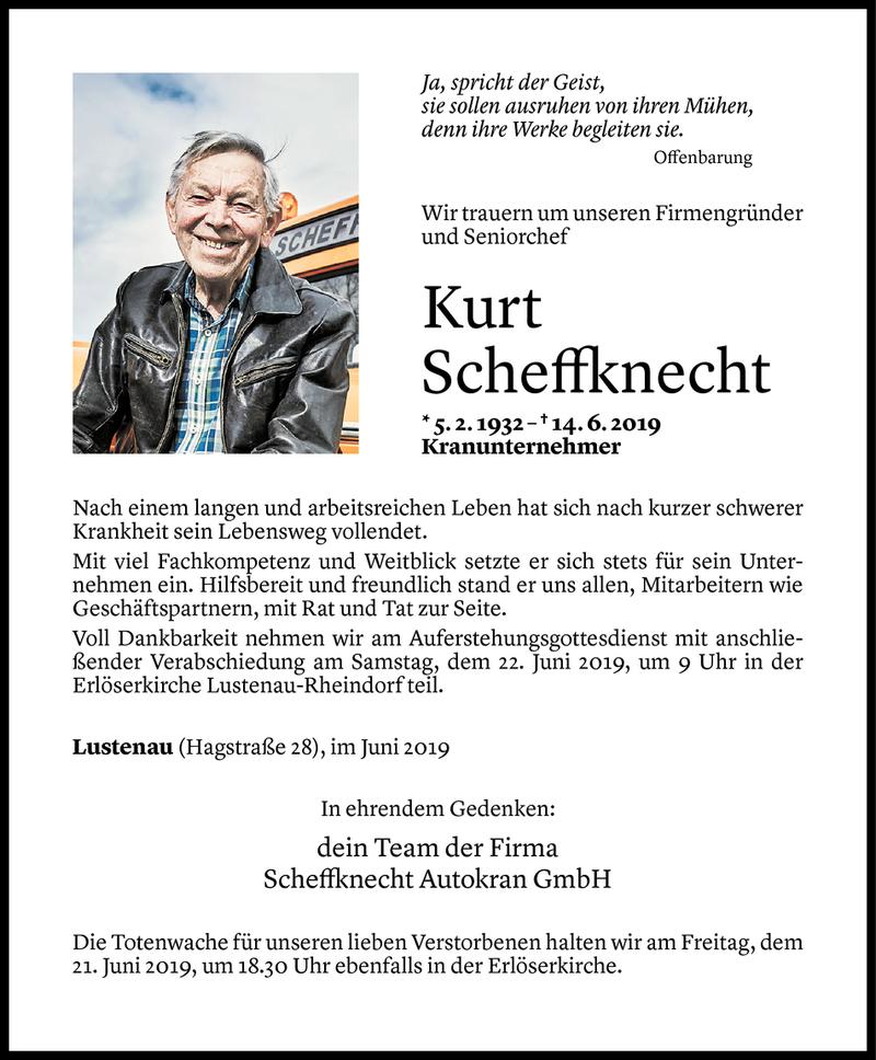  Todesanzeige für Kurt Scheffknecht vom 18.06.2019 aus Vorarlberger Nachrichten