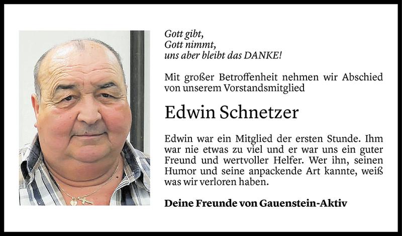  Todesanzeige für Edwin Schnetzer vom 18.06.2019 aus Vorarlberger Nachrichten