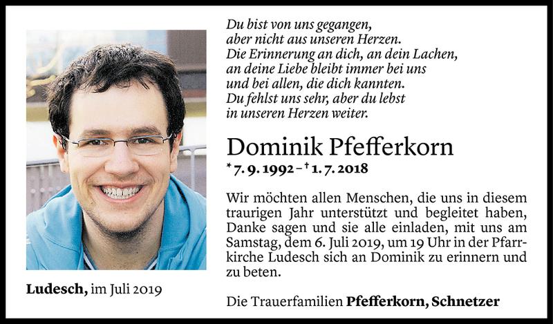  Todesanzeige für Dominik Pfefferkorn vom 30.06.2019 aus Vorarlberger Nachrichten