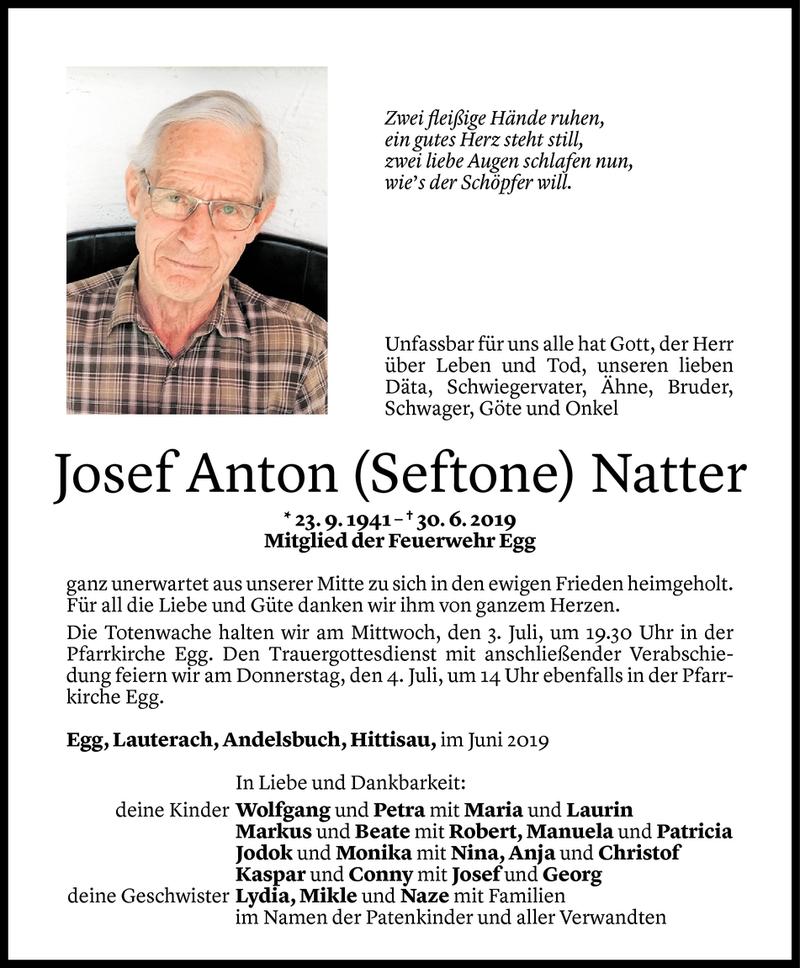  Todesanzeige für Josef Anton Natter vom 01.07.2019 aus Vorarlberger Nachrichten