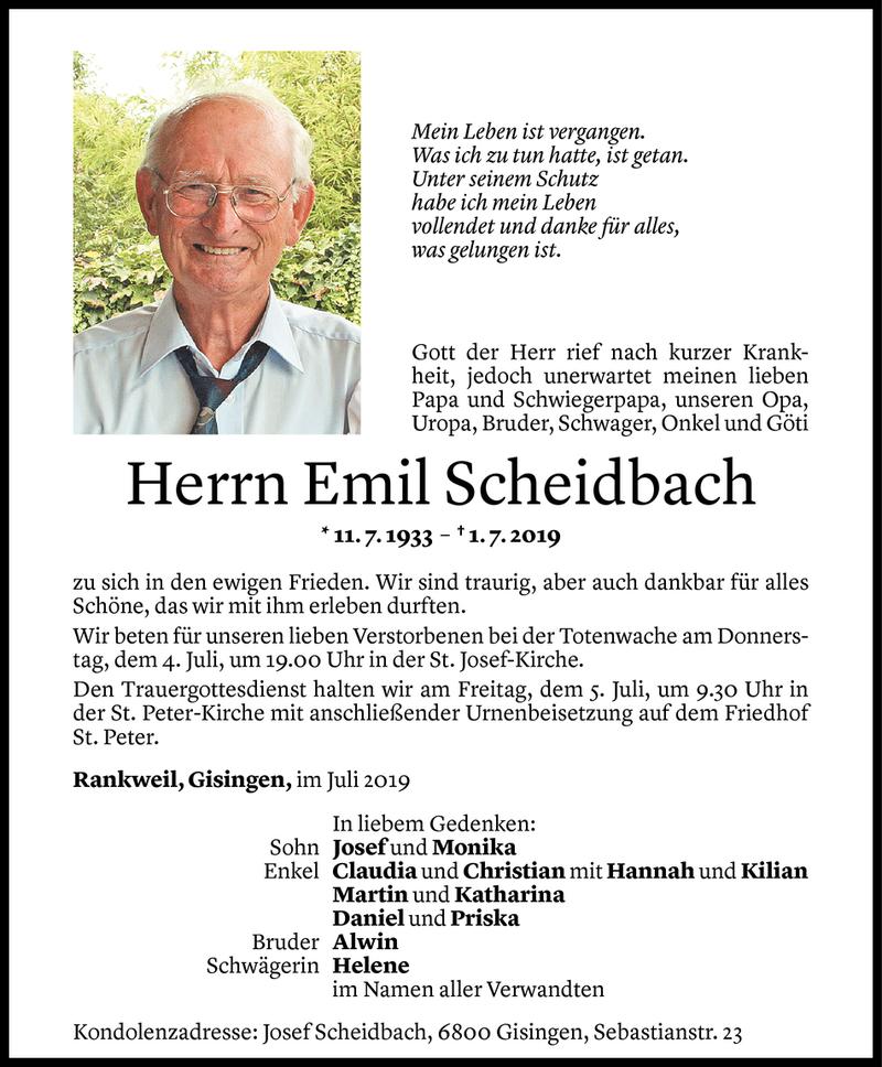  Todesanzeige für Emil Scheidbach vom 03.07.2019 aus Vorarlberger Nachrichten