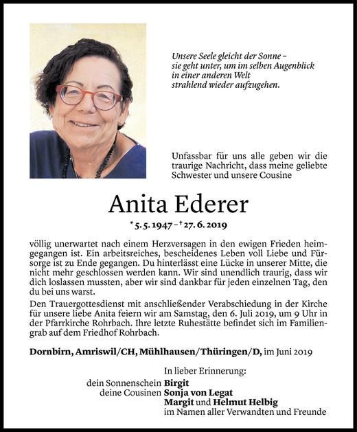 Todesanzeigen Von Anita Ederer Todesanzeigen Vorarlberger Nachrichten