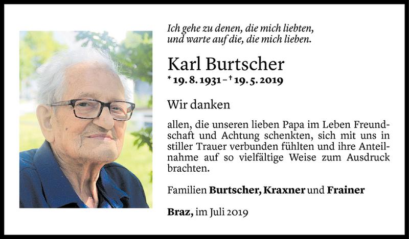  Todesanzeige für Karl Burtscher vom 04.07.2019 aus Vorarlberger Nachrichten