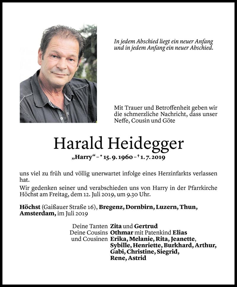  Todesanzeige für Harald Heidegger vom 08.07.2019 aus Vorarlberger Nachrichten
